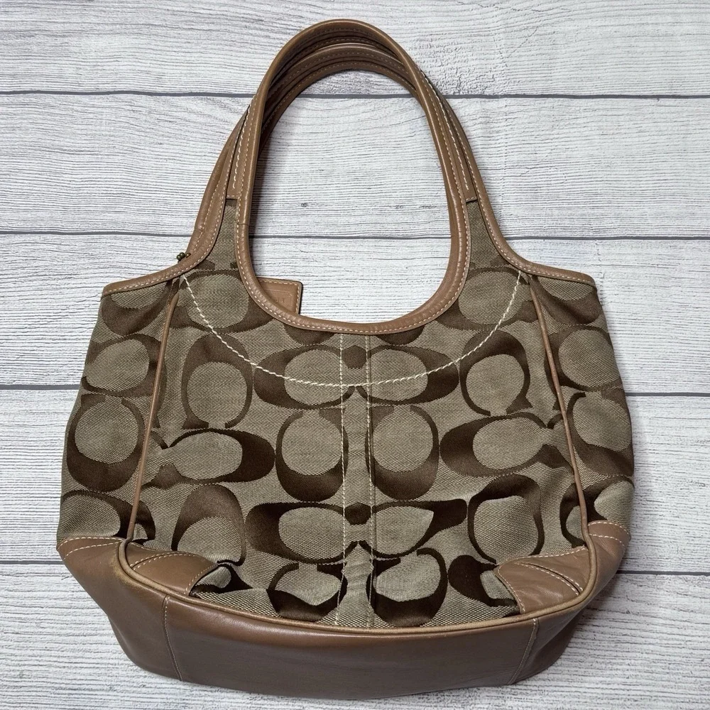 Coach Ergo Signature Tote Hobo Bag 10766 Brown Tan Canvas Signature Brass Y2K